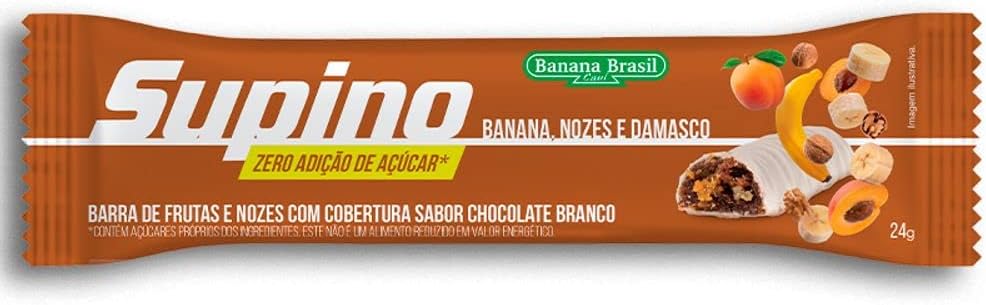 Fruta Em Barra Zero Açúcar Banana, Nozes, Damasco e Chocolate Branco Supino  24g